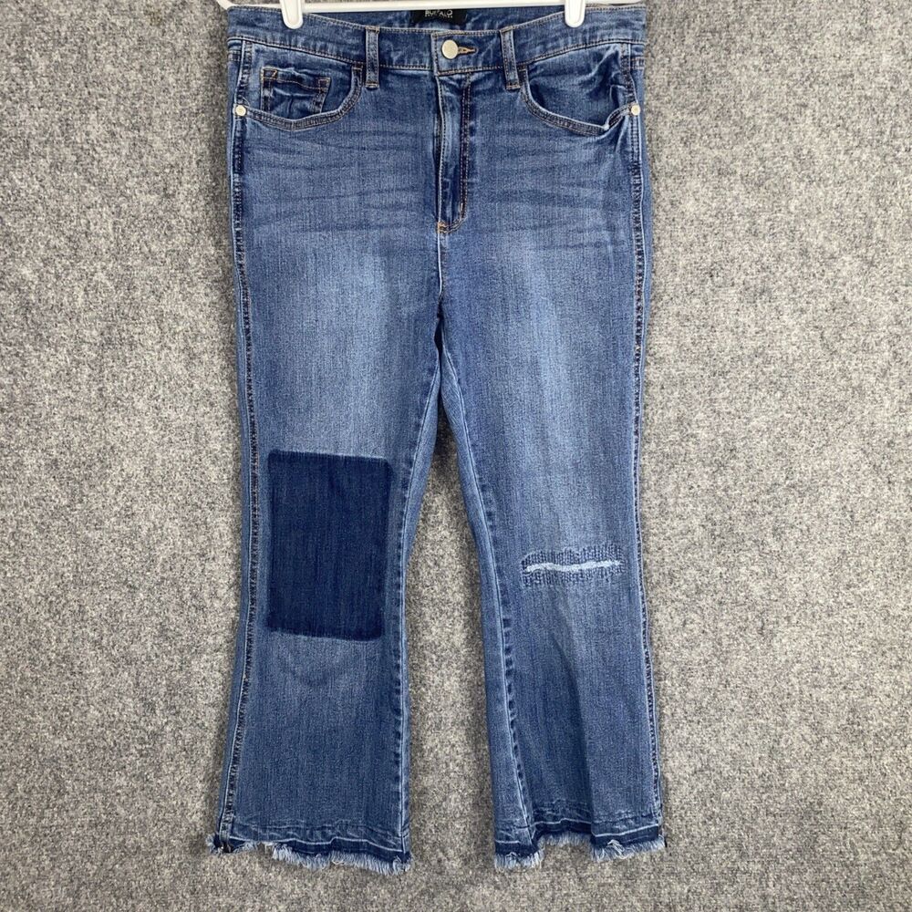 Buffalo Jeans Womens Size 31 Blue Ivy High Rise Crop Flare Stretch Distressed